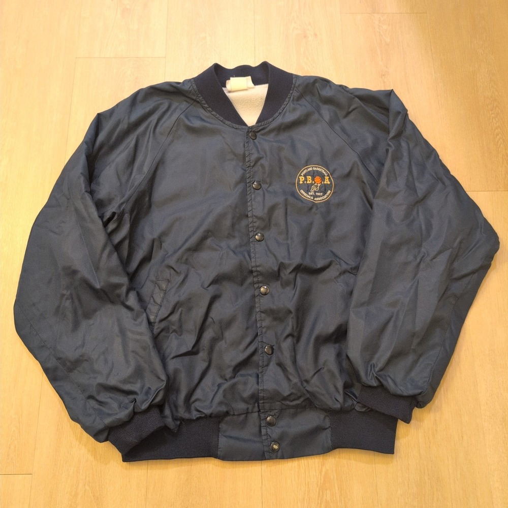 VTG Portland Basketball Officials Association Men Large Coach Jacket Navy Oregon